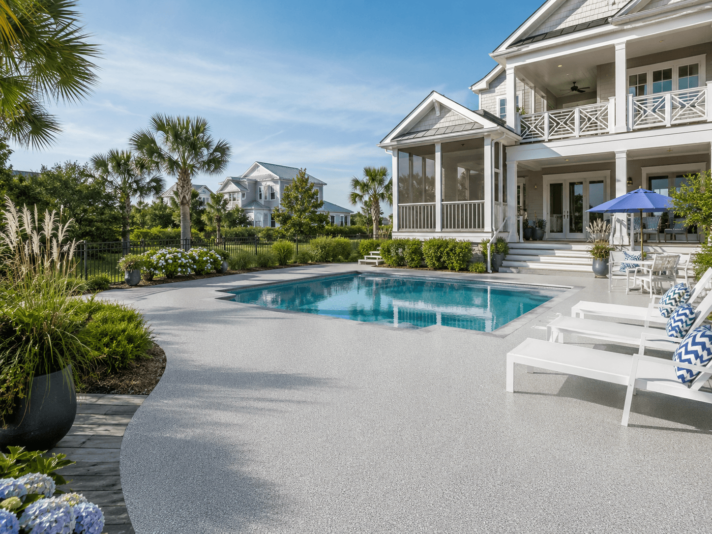Pool deck after polyaspartic coating